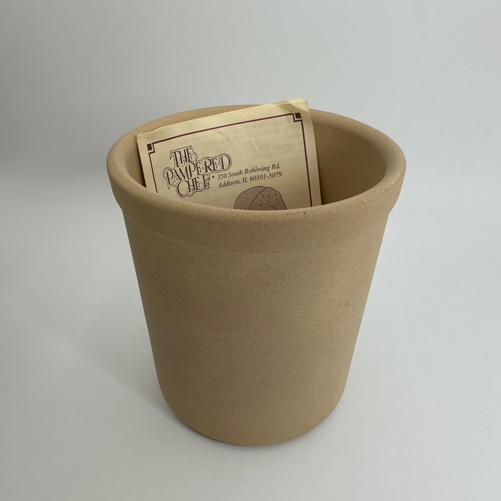 Vtg Pampered Chef Bread Crock Tan Unglazed Stoneware Baking Clay USA #253